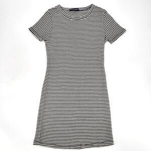 Brandy Melville T-Shirt Dress Women One Size Black White Stripes Ribbed Crewneck